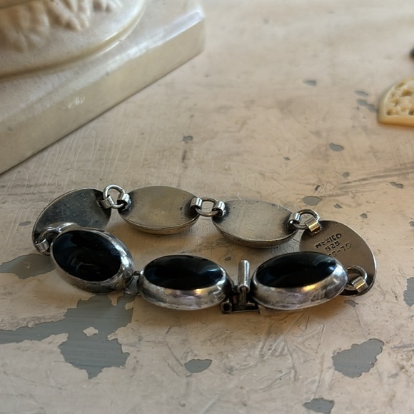 Vintage Sterling silver and Onyx link bracelet 7 1/2” Mexico 925 - Picture 7 of 9